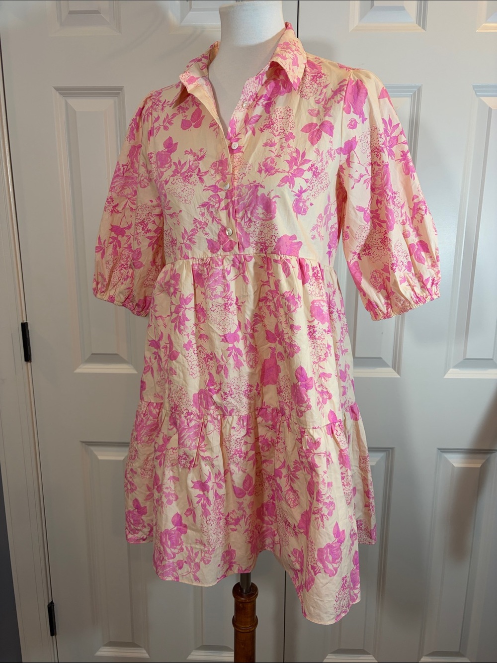 Olivaceous Cream Dress with Pink Floral Print